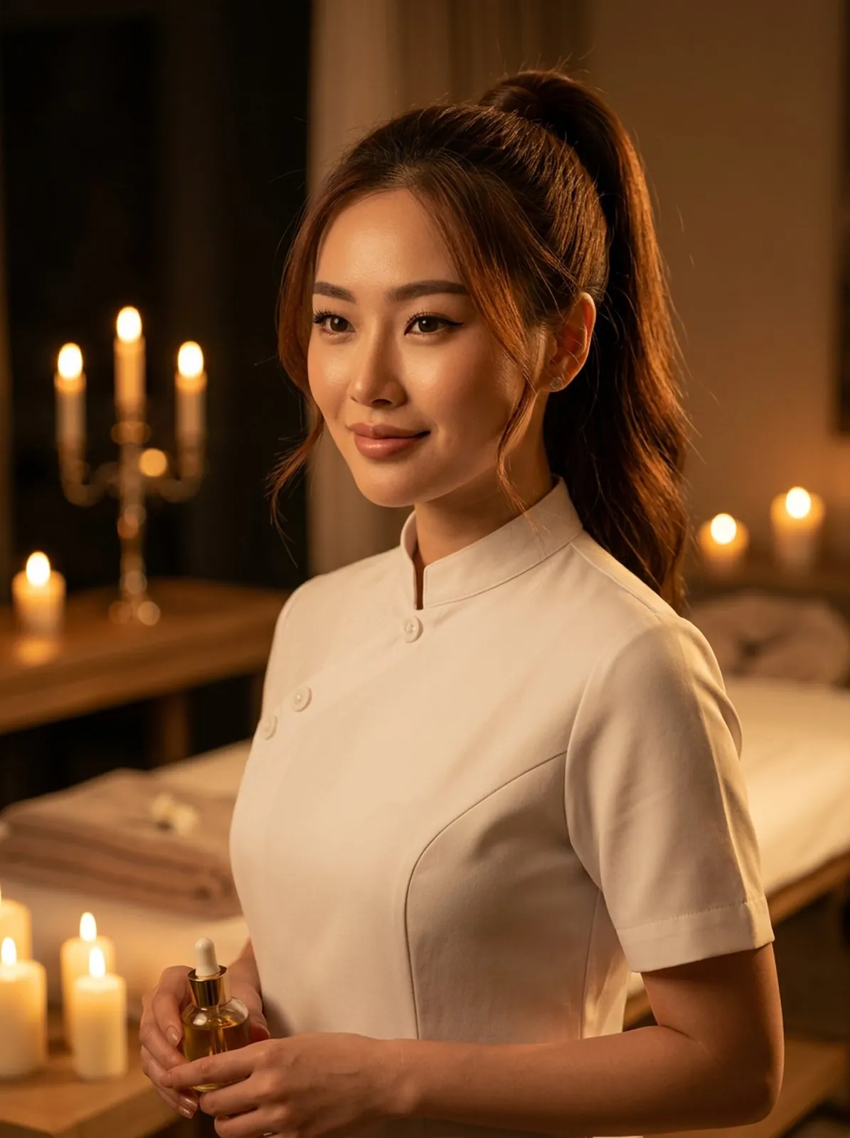 Linh setting a romantic mood for a couples massage in a Las Vegas Strip suite Linh setting a romantic mood for a couples massage in a Las Vegas Strip suite