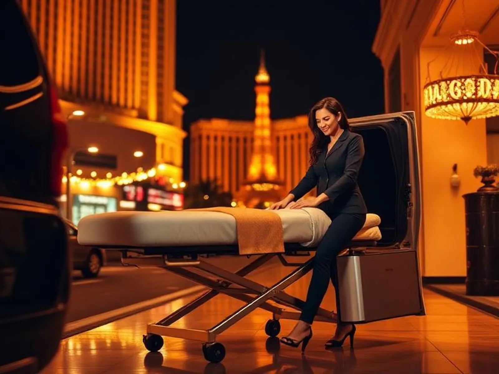 Mobile Massage Las Vegas – professional therapist giving an in-room massage at a Las Vegas hotel